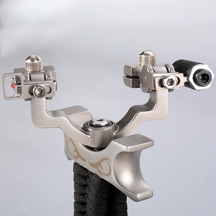 Hunting Slingshot – 360° Rotating Stainless Steel with Fiber Optic & Laser Sight