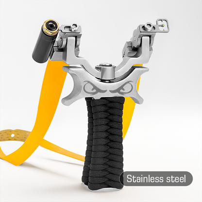 Hunting Slingshot – 360° Rotating Stainless Steel with Fiber Optic & Laser Sight