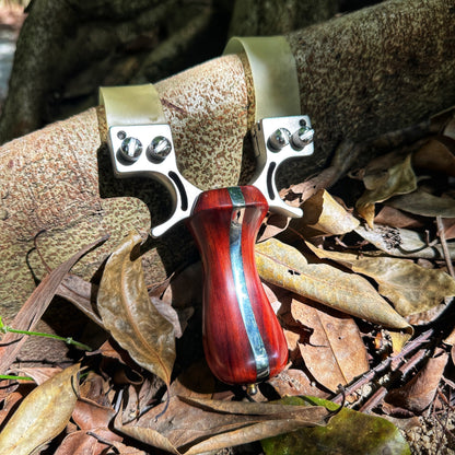 Hunting Slingshot – Stainless Steel Wood Handle with Laser & Level Fiber Optic Sight