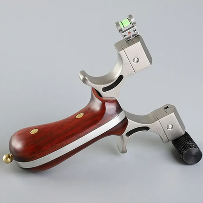 Hunting Slingshot – Stainless Steel Wood Handle with Laser & Level Fiber Optic Sight