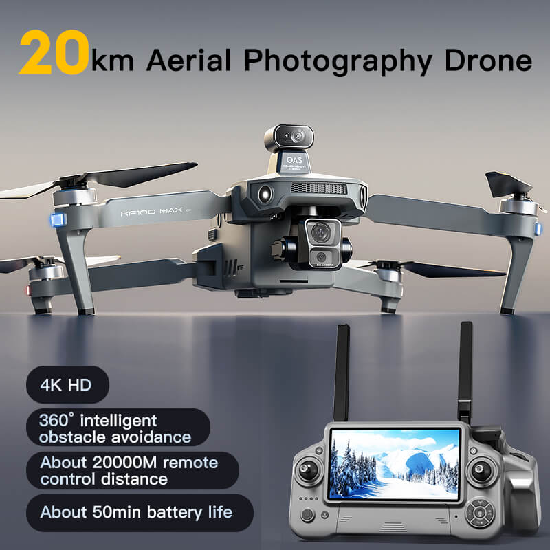 KF100 4K GPS Drone with 3-Axis Gimbal 10KM 5G FPV & Obstacle Avoidance Screen Remote Included