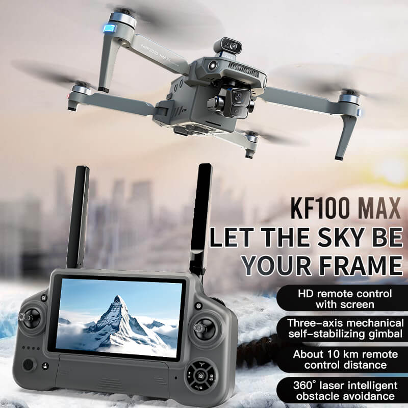 KF100 4K GPS Drone with 3-Axis Gimbal 10KM 5G FPV & Obstacle Avoidance Screen Remote Included