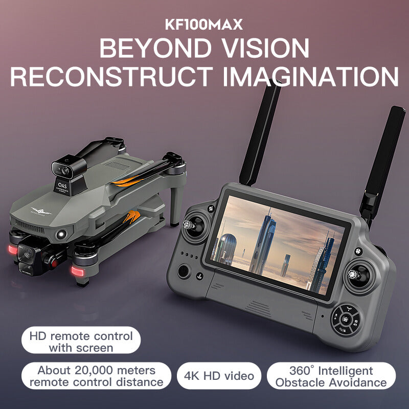 KF100 4K GPS Drone with 3-Axis Gimbal 10KM 5G FPV & Obstacle Avoidance Screen Remote Included