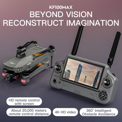 KF100 4K GPS Drone with 3-Axis Gimbal 10KM 5G FPV & Obstacle Avoidance Screen Remote Included