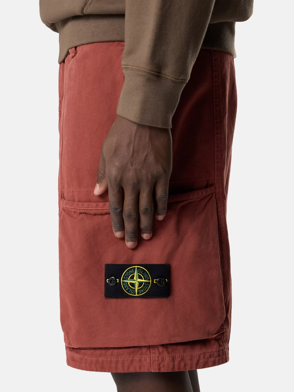 Stone Island Panama Cotton Comfort Fit Cargo Shorts in Brick Red