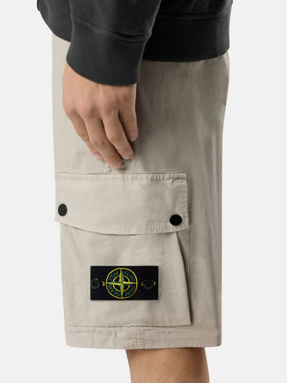 Stone Island Stretch Twill Cargo Bermuda Shorts in Pearl Grey
