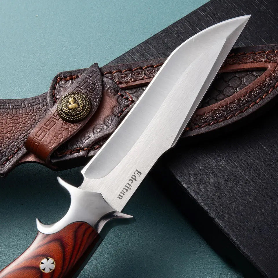 Leather Fixed Blade Knife – TimberEdge M390 with Ebony Handle with Hand-Carved Sheath EDC