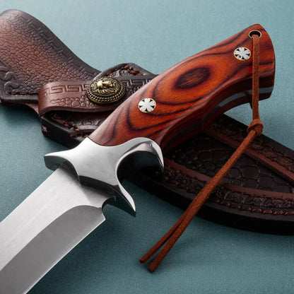 Leather Fixed Blade Knife – TimberEdge M390 with Ebony Handle with Hand-Carved Sheath EDC