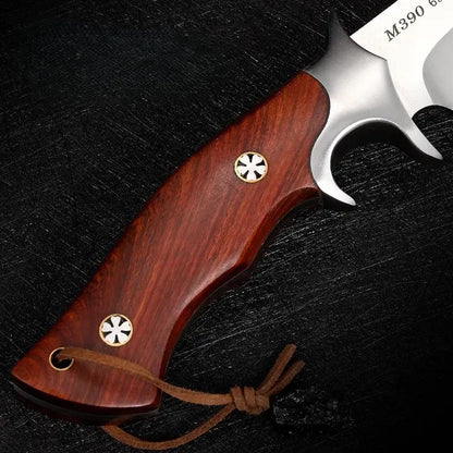 Leather Fixed Blade Knife – TimberEdge M390 with Ebony Handle with Hand-Carved Sheath EDC