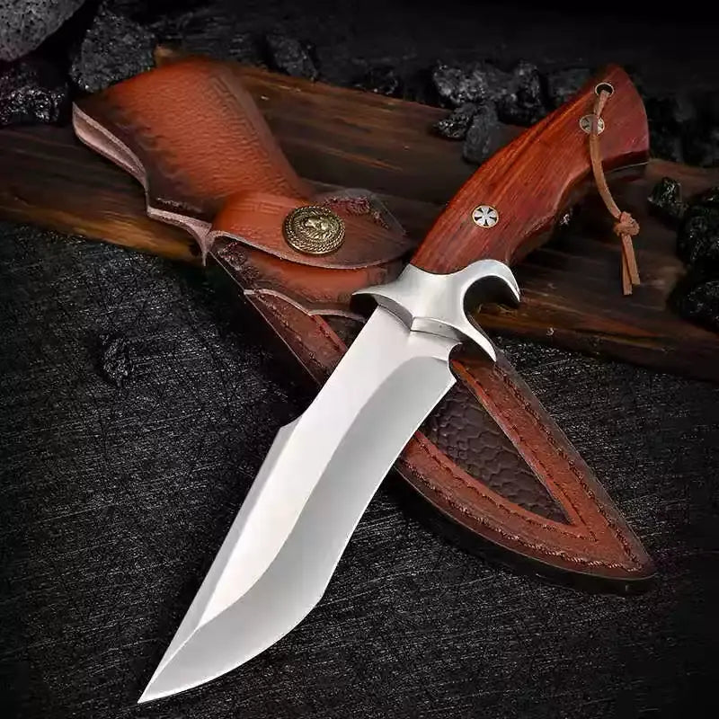 Leather Fixed Blade Knife – TimberEdge M390 with Ebony Handle with Hand-Carved Sheath EDC