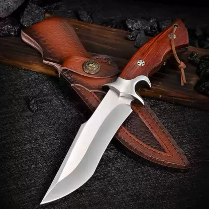 Leather Fixed Blade Knife – TimberEdge M390 with Ebony Handle with Hand-Carved Sheath EDC