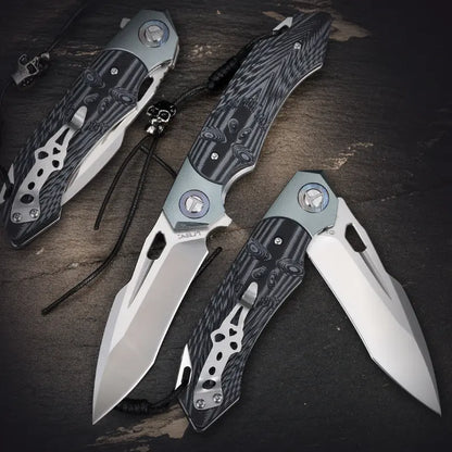 Leather Folding Knife – SkullForge D2 Tactical with G10 Grip, Skull Clip & Sheath
