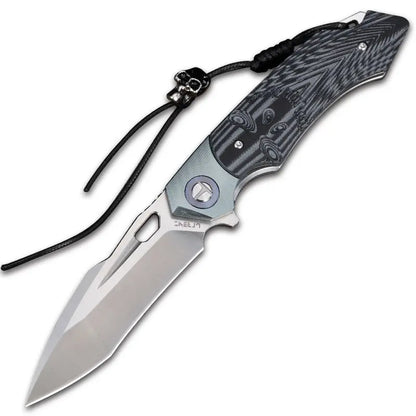 Leather Folding Knife – SkullForge D2 Tactical with G10 Grip, Skull Clip & Sheath