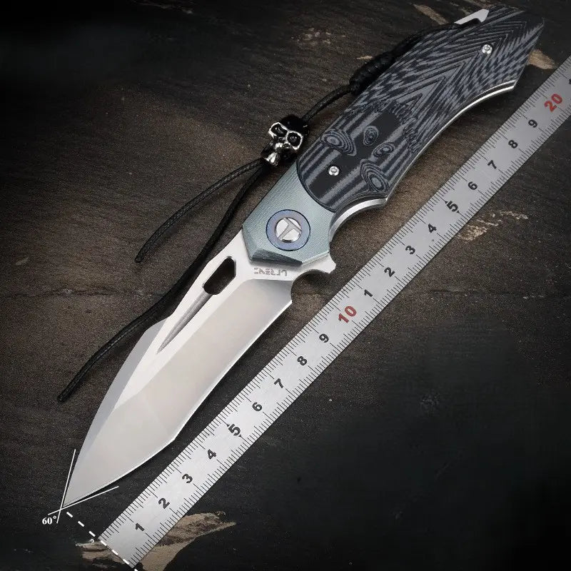 Leather Folding Knife – SkullForge D2 Tactical with G10 Grip, Skull Clip & Sheath