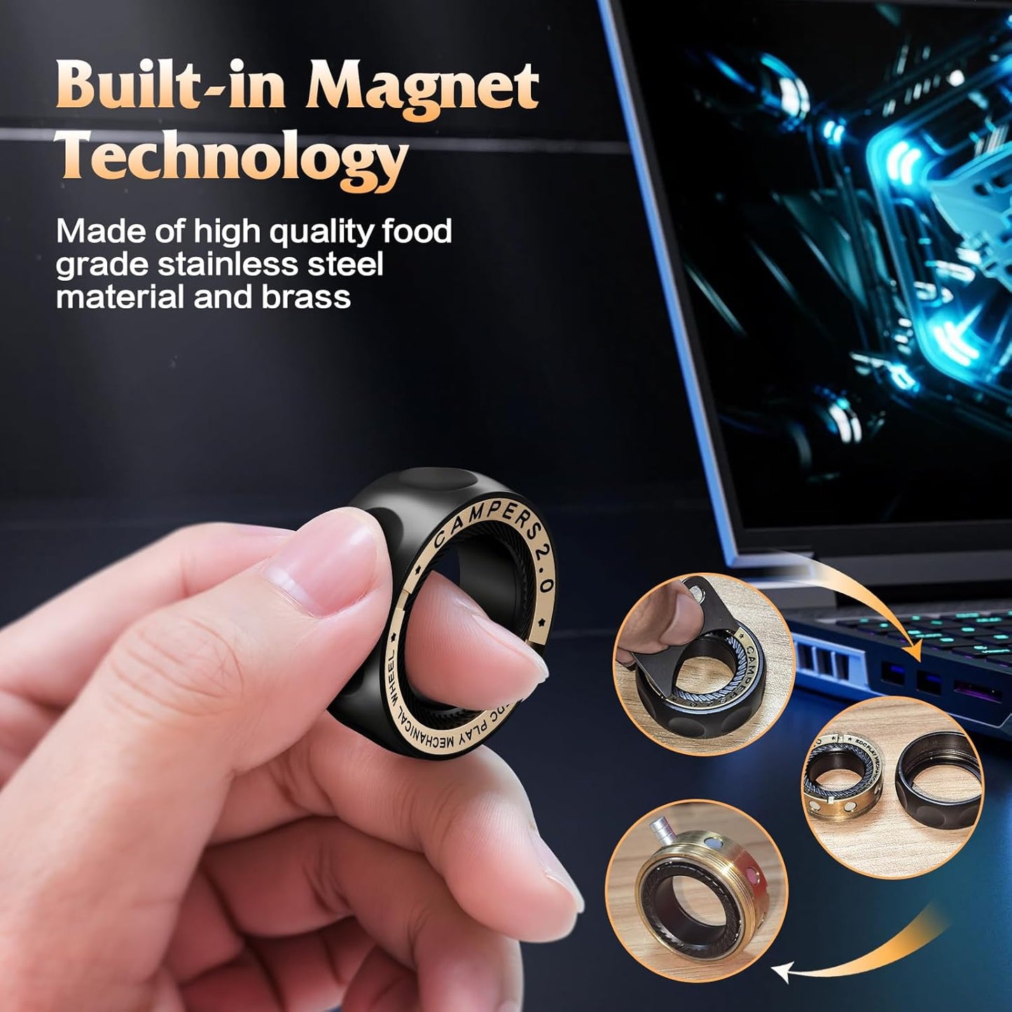 Magnetic Fidget Spinner – RelaxiSpin Rings with Stainless Steel & Brass Rings