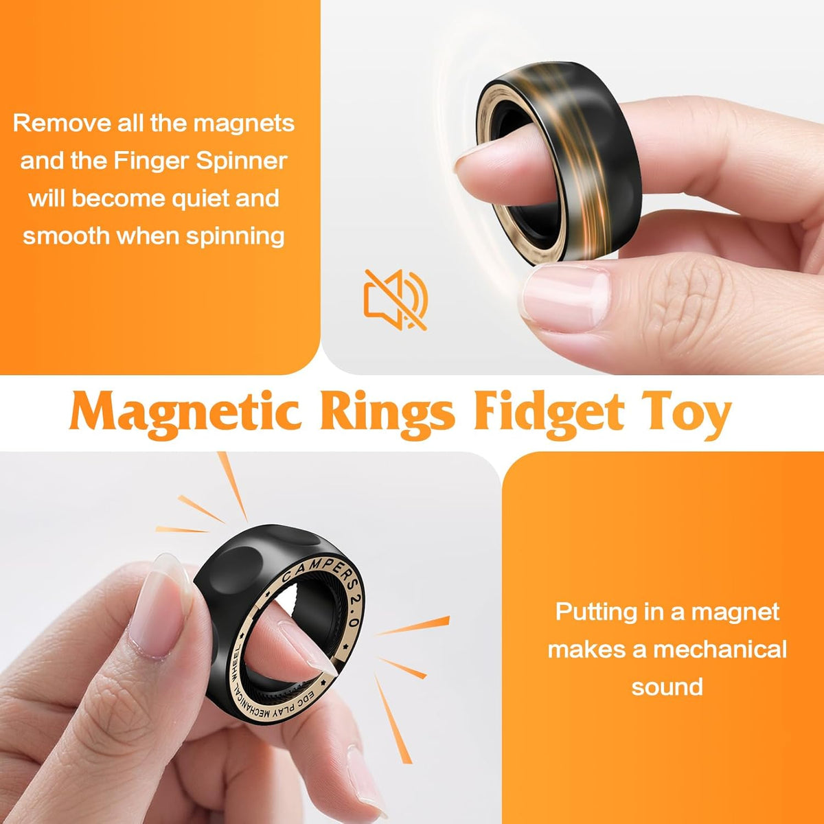 Magnetic Fidget Spinner – RelaxiSpin Rings with Stainless Steel & Brass Rings