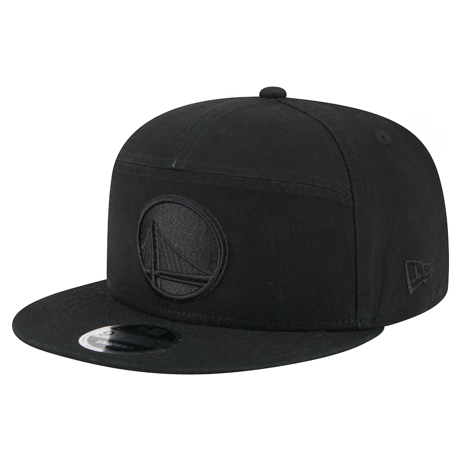 New Era Golden State Warriors Cotton Canvas 9FIFTY Split Panel Trucker Hat-Black/Black