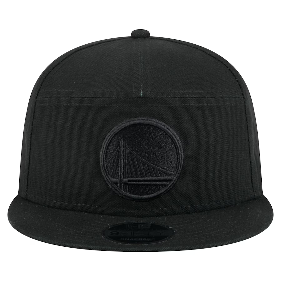 New Era Golden State Warriors Cotton Canvas 9FIFTY Split Panel Trucker Hat-Black/Black