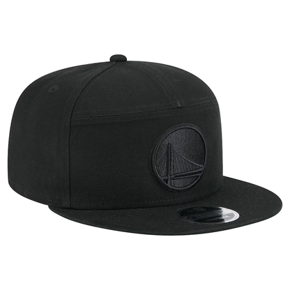 New Era Golden State Warriors Cotton Canvas 9FIFTY Split Panel Trucker Hat-Black/Black