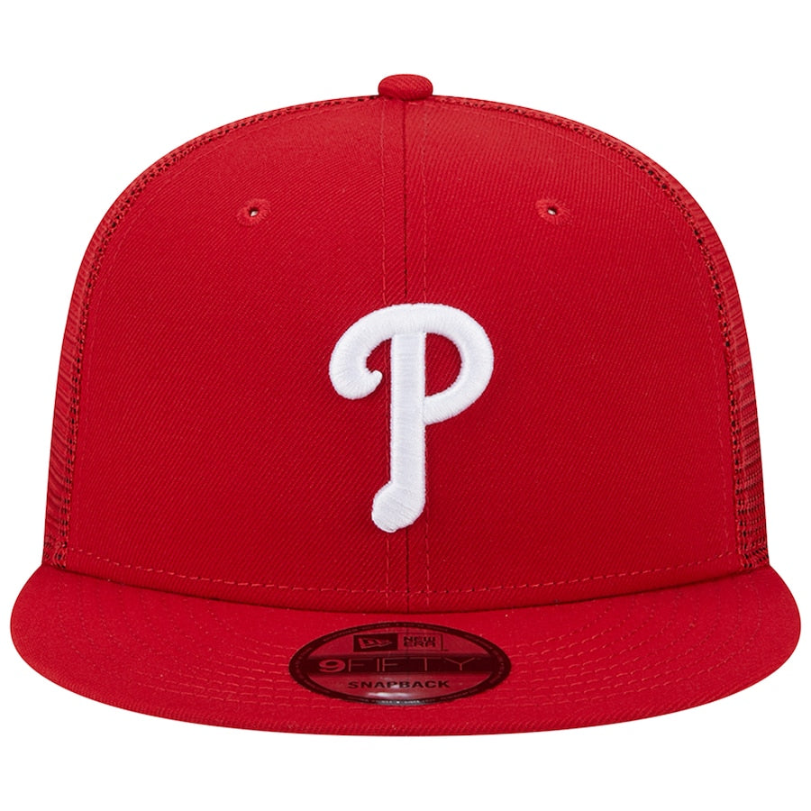 New Era Philadelphia Phillies Team Color 9FIFTY Truckers Snapback Hat-Red