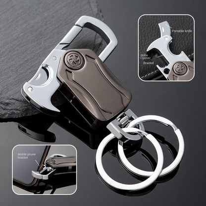 Metal Fidget Spinner – UniKey EDC Car Keychain Multi-Tool with Box Cutter, & Phone Stand