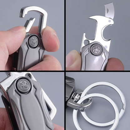 Metal Fidget Spinner – UniKey EDC Car Keychain Multi-Tool with Box Cutter, & Phone Stand