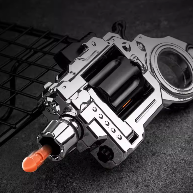 Metal Fidget Toy – Pocket Flash Alloy Revolver Gun with LED Light EDC with Soft Darts