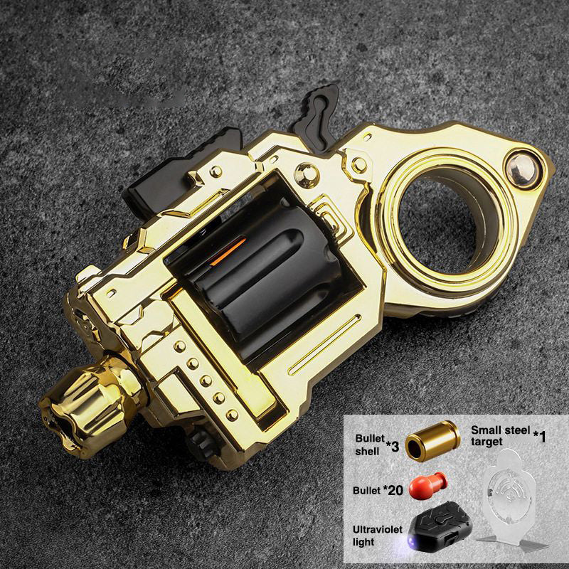 Metal Fidget Toy – Pocket Flash Alloy Revolver Gun with LED Light EDC with Soft Darts
