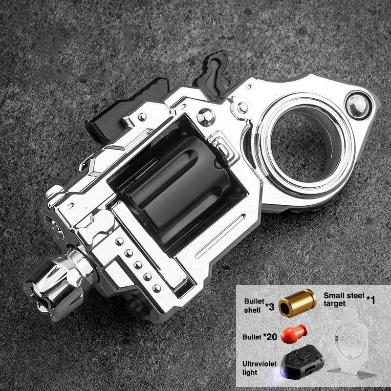 Metal Fidget Toy – Pocket Flash Alloy Revolver Gun with LED Light EDC with Soft Darts