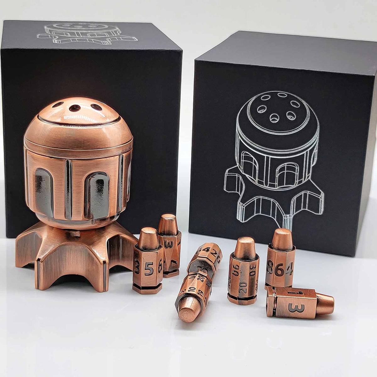 Metal Fidget Toy – RocketDice Rotating Dice Set with Zinc Alloy Bullet-Inspired EDC