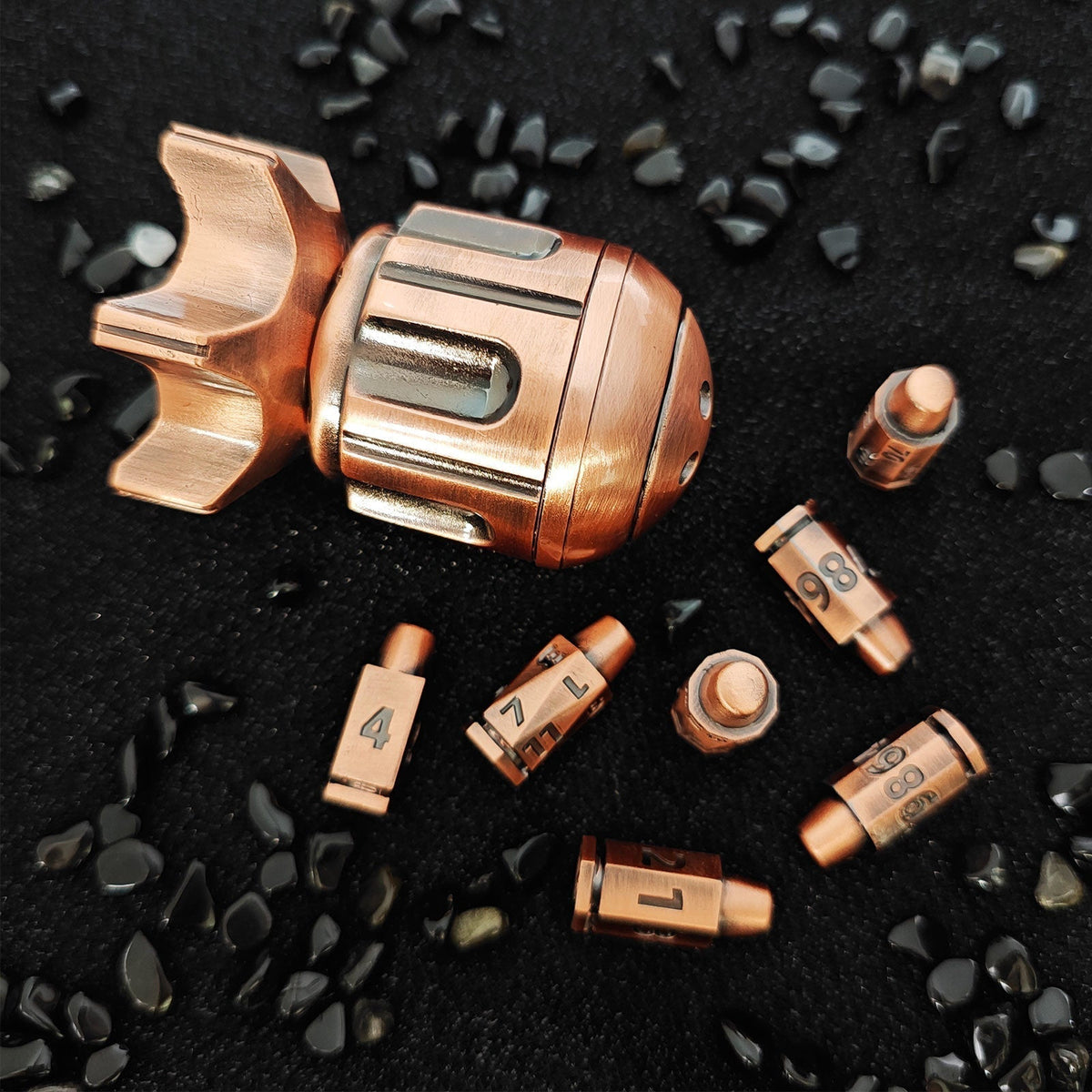 Metal Fidget Toy – RocketDice Rotating Dice Set with Zinc Alloy Bullet-Inspired EDC