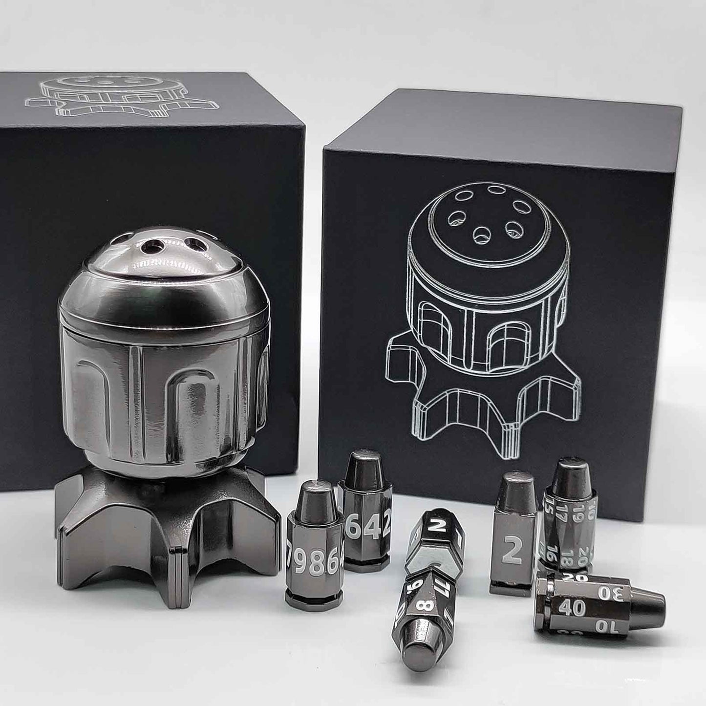 Metal Fidget Toy – RocketDice Rotating Dice Set with Zinc Alloy Bullet-Inspired EDC