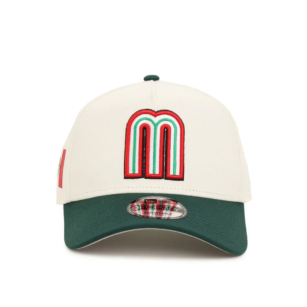 New Era Mexico WBC  9FORTY A-Frame Snapback Hat-Chrome/Dark Green