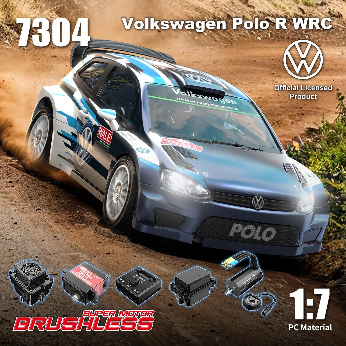 MJX Hyper Go 7304 Volkswagen Polo R WRC 1/7 Scale 4WD 4S Brushless Licensed RC Rally Car 60km/h RTR