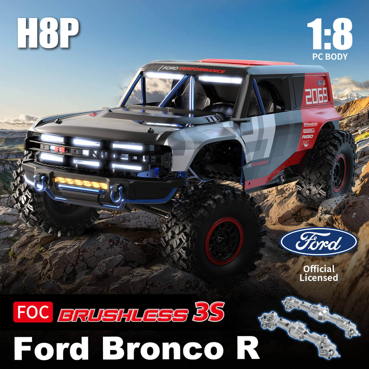 MJX Hyper Go H8P 1/8 Ford Bronco Baja 1000R Licensed RC Truck Off-Road Crawler RTR