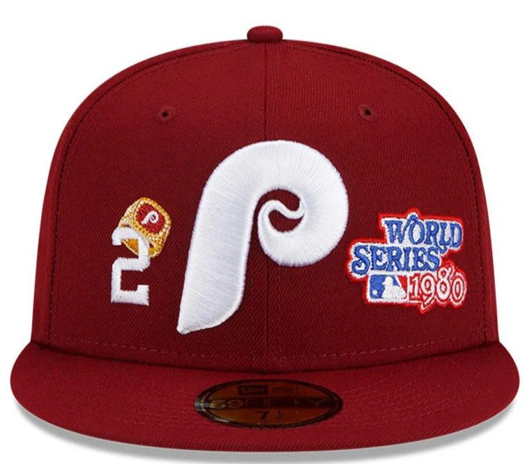 New Era Philadelphia Phillies Coopers Town The rings series 59FIFTY Fitted Hat- Burgundy