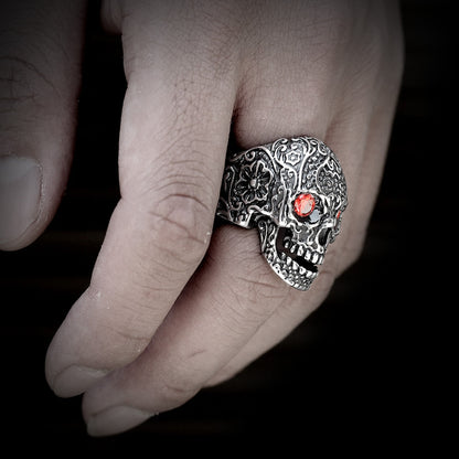 Rhinestone Skull Ring – Biker with Red Eye Gothic Punk Rock Statement