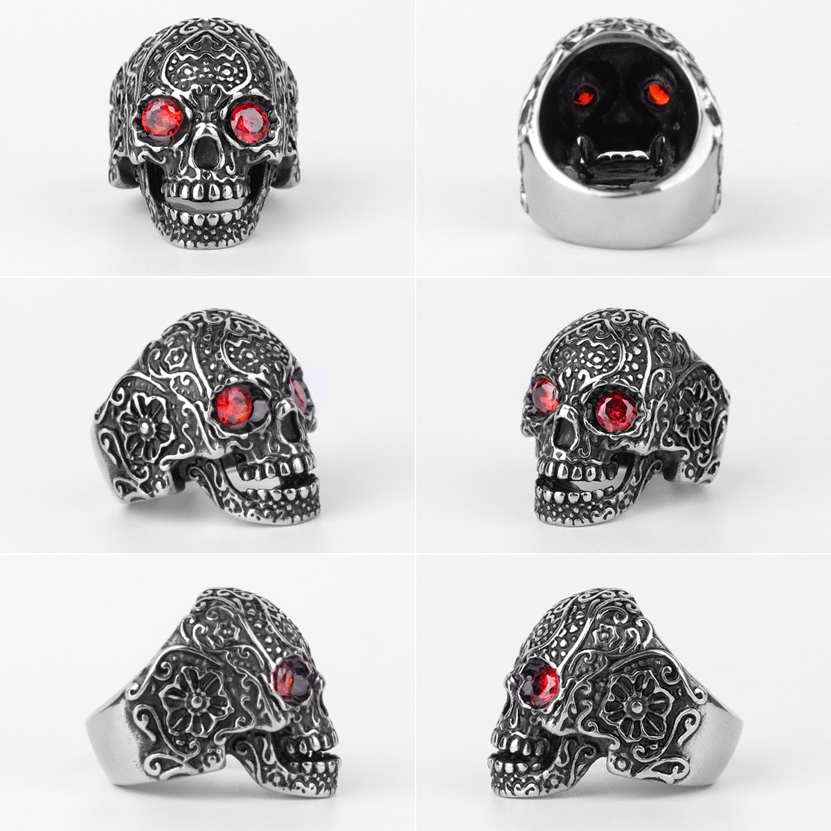 Rhinestone Skull Ring – Biker with Red Eye Gothic Punk Rock Statement