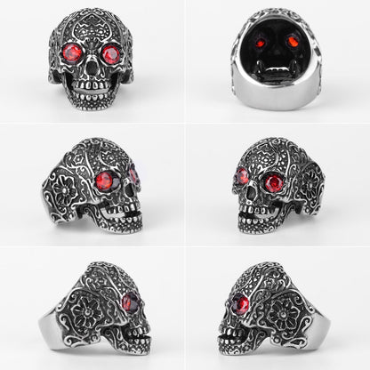 Rhinestone Skull Ring – Biker with Red Eye Gothic Punk Rock Statement