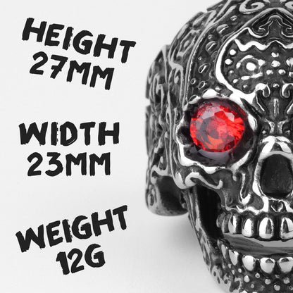 Rhinestone Skull Ring – Biker with Red Eye Gothic Punk Rock Statement