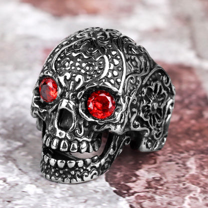 Rhinestone Skull Ring – Biker with Red Eye Gothic Punk Rock Statement