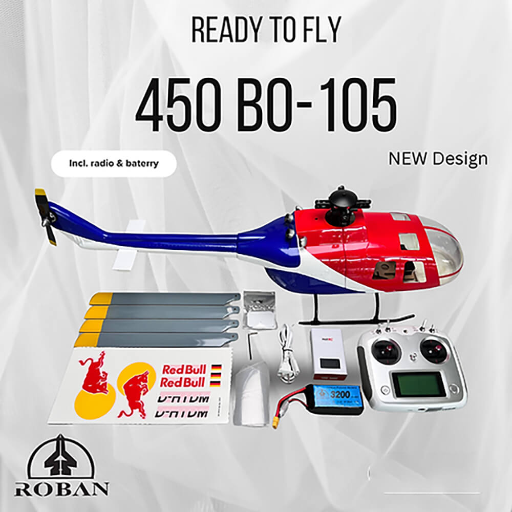 ROBAN BO-105 450L Scale RC Helicopter 4-Blade GPS Stabilized 11CH Flybarless PNP/RTF