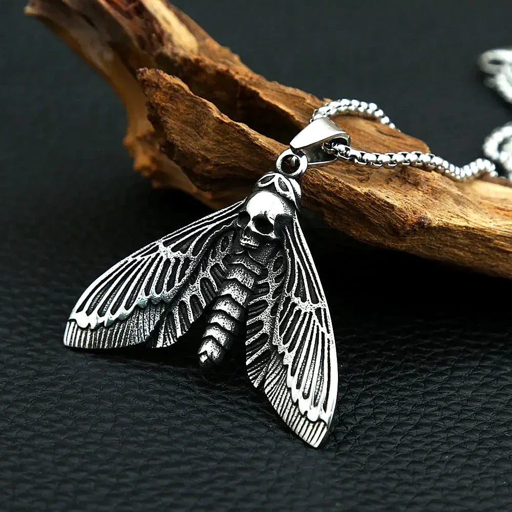 Skull Moth Necklace – Death Gothic Punk Pendant for Alternative Styling, Collecting