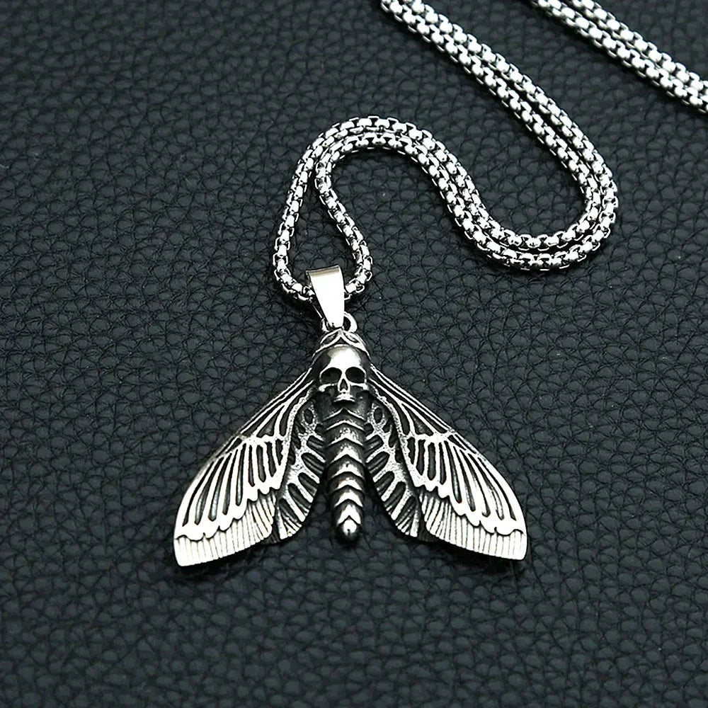 Skull Moth Necklace – Death Gothic Punk Pendant for Alternative Styling, Collecting