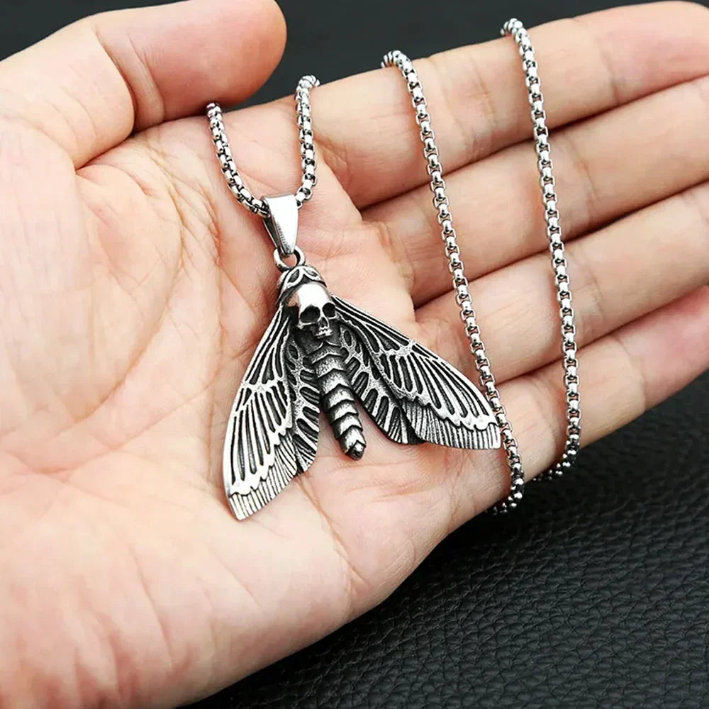 Skull Moth Necklace – Death Gothic Punk Pendant for Alternative Styling, Collecting