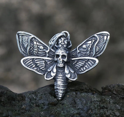 Skull Moth Necklace – Gothic with Dead Head Pendant Dark Statement Jewelry