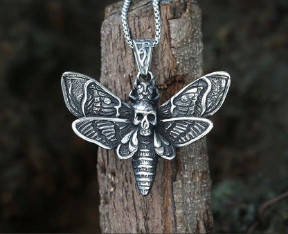 Skull Moth Necklace – Gothic with Dead Head Pendant Dark Statement Jewelry