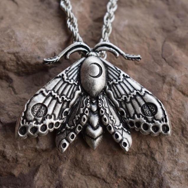 Skull Moth Necklace – Gothic with Dead Head Pendant Dark Statement Jewelry
