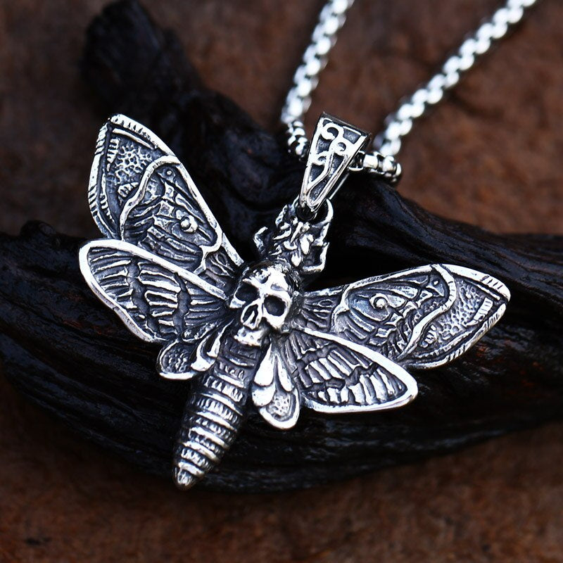 Skull Moth Necklace – Gothic with Dead Head Pendant Dark Statement Jewelry