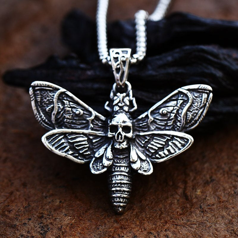 Skull Moth Necklace – Gothic with Dead Head Pendant Dark Statement Jewelry